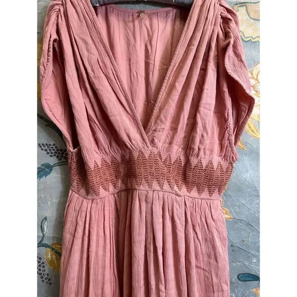 New Free People Devon Midi Dress in Pink Size Large Maxi